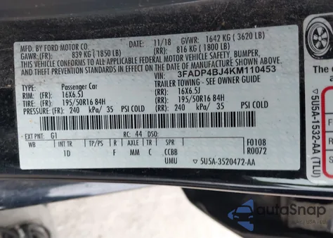 2019 Ford Fiesta Se z USA, uszkodzony, nr VIN 3FADP4BJ4KM110453